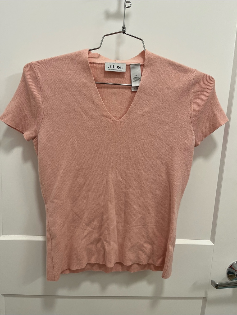 Liz Claiborne Peach Pink V-Neck Short Sleeve Top